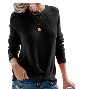 EVALESS Womens Crewneck Sweaters Front Twist Knit